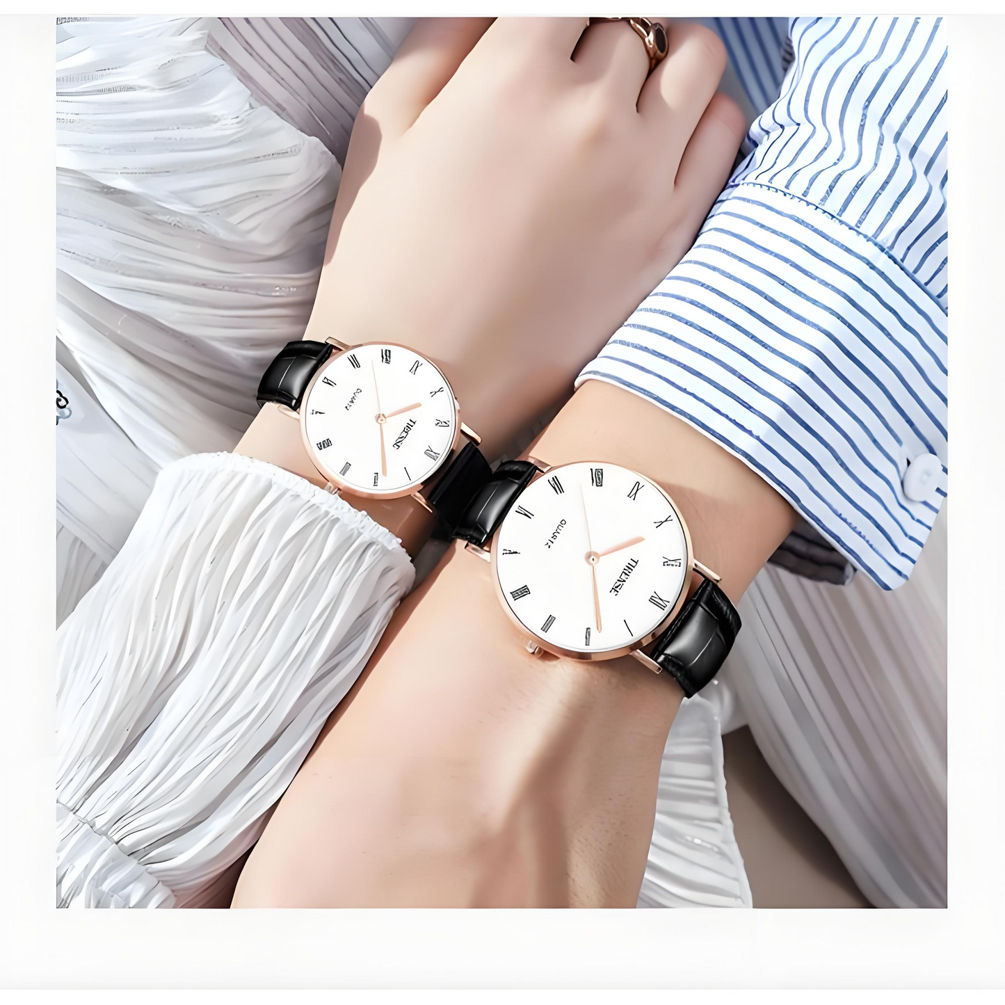 Tirense Classic Quartz Couple Watches – Elegant Leather Strap – Unisex Set