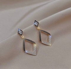 Rhombic Crystal Drop Earrings Black