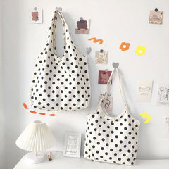 Black Dot Casual Tote Bag With Thin Shoulder